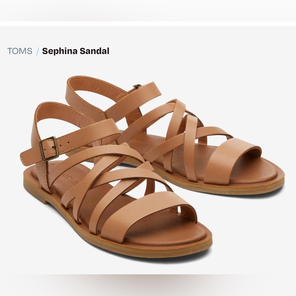 Toms womens Sephina Sandal, size 6.5, sandy beige leather